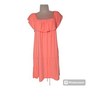 Endless Sun Jrs XL Neon Pink Beach Coverup Dress Dropwaist Ruffle Sleeves EUC